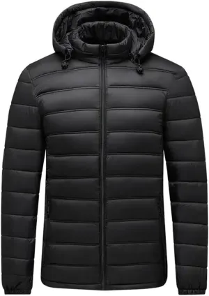 Men's Lightweight Cotton-Padded Puffer Jacket Hooded Full Zip Winter Military Camping Coats Parkas Streetwear