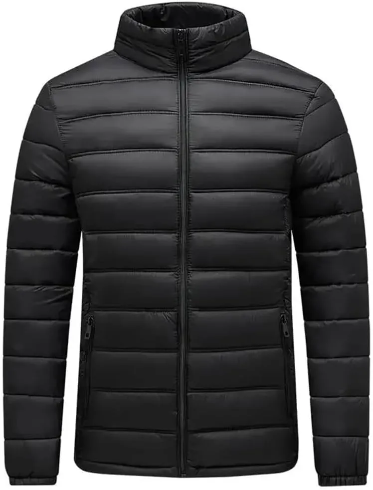 Men's Lightweight Cotton-Padded Puffer Jacket Hooded Full Zip Winter Military Camping Coats Parkas Streetwear