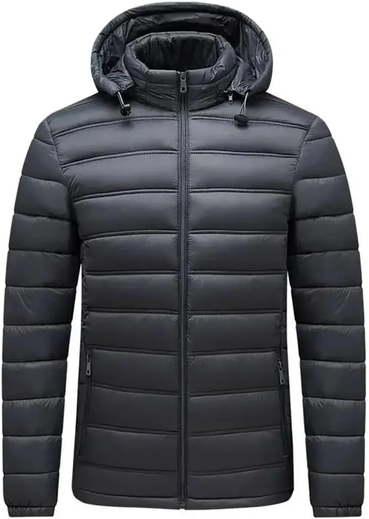 Men's Lightweight Cotton-Padded Puffer Jacket Hooded Full Zip Winter Military Camping Coats Parkas Streetwear