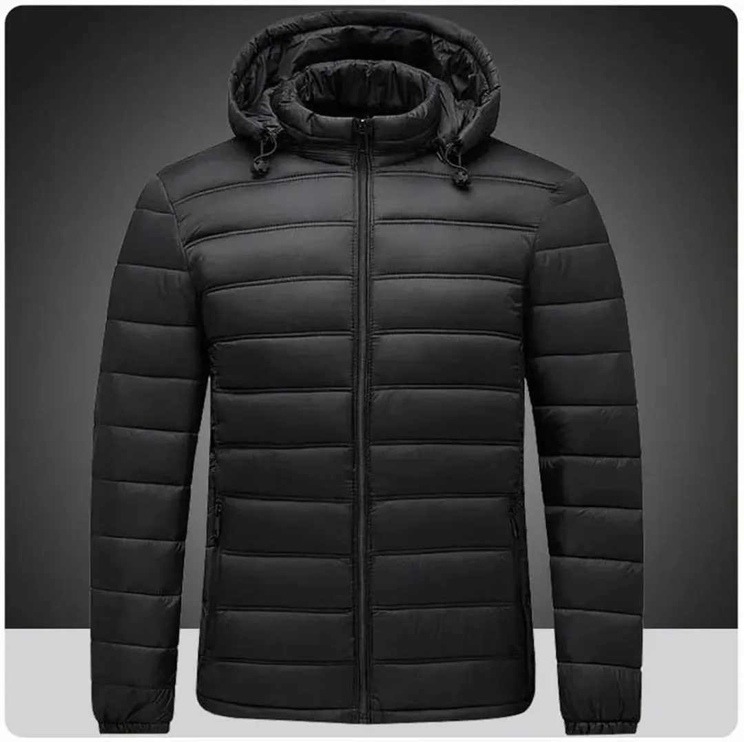 Men's Lightweight Cotton-Padded Puffer Jacket Hooded Full Zip Winter Military Camping Coats Parkas Streetwear