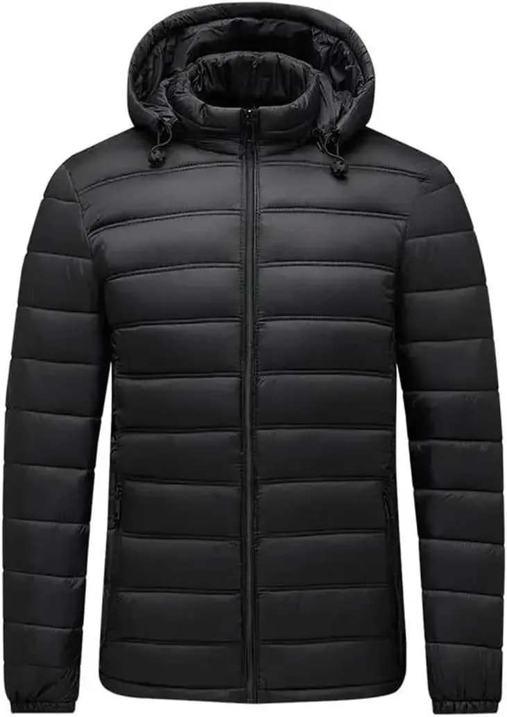 Men's Lightweight Cotton-Padded Puffer Jacket Hooded Full Zip Winter Military Camping Coats Parkas Streetwear