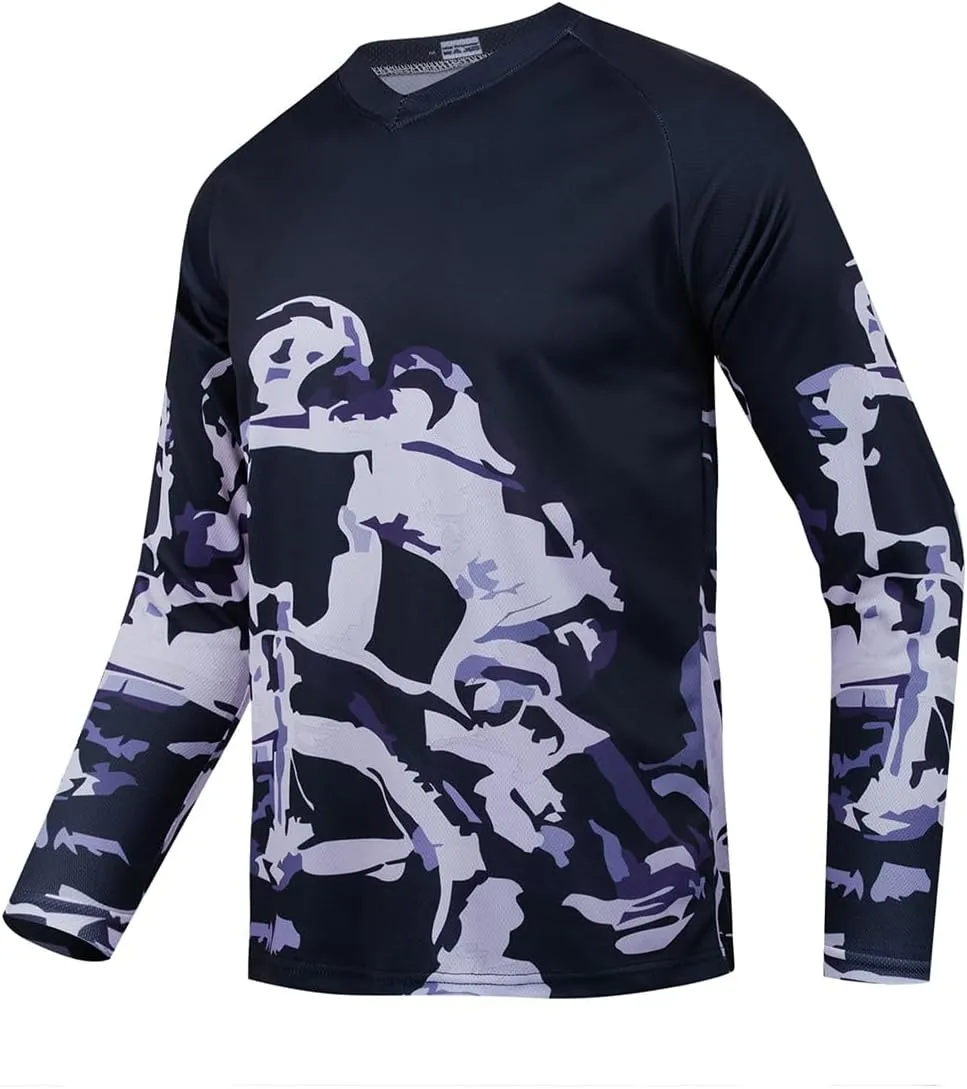 Men's Mountain Bike Jersey Long Sleeve Off-Road Racing Downhill Motocross Shirts Quick Dry&Moisture-Wicking Tops