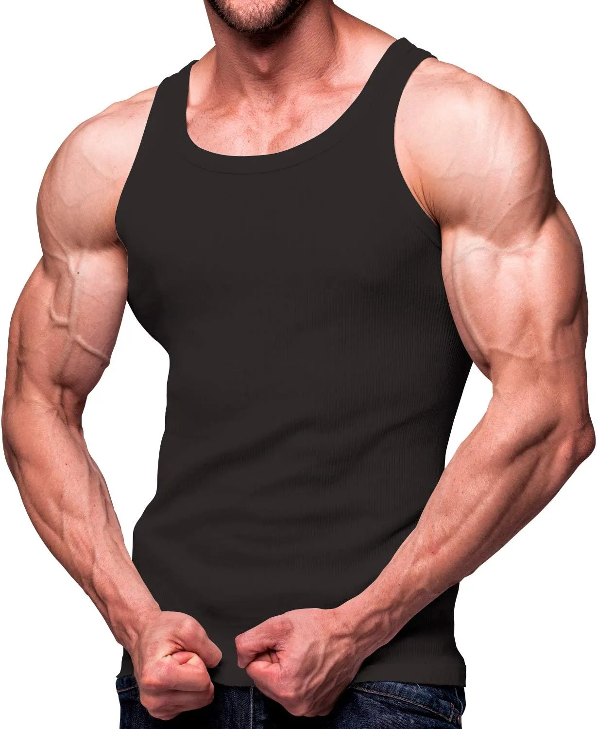 Men's Multi-Pack Ribbed Tank Tops A-Shirts - Sleeveless Workout Undershirts