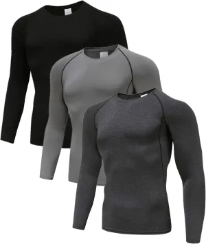 Men's (Pack of 3 or 5) Cool Dry Compression Long Sleeve Sports Baselayer T-Shirts Tops