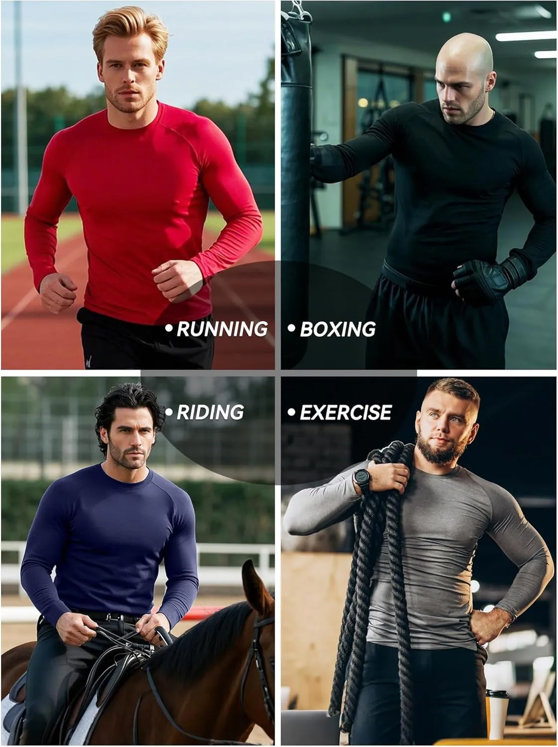 Men's (Pack of 3 or 5) Cool Dry Compression Long Sleeve Sports Baselayer T-Shirts Tops
