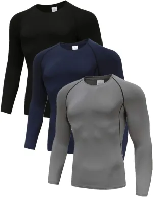 Men's (Pack of 3 or 5) Cool Dry Compression Long Sleeve Sports Baselayer T-Shirts Tops