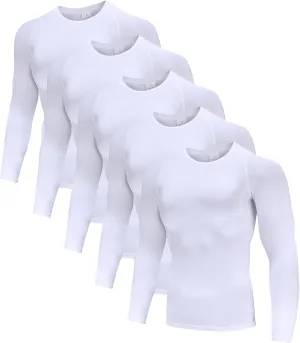 Men's (Pack of 3 or 5) Cool Dry Compression Long Sleeve Sports Baselayer T-Shirts Tops