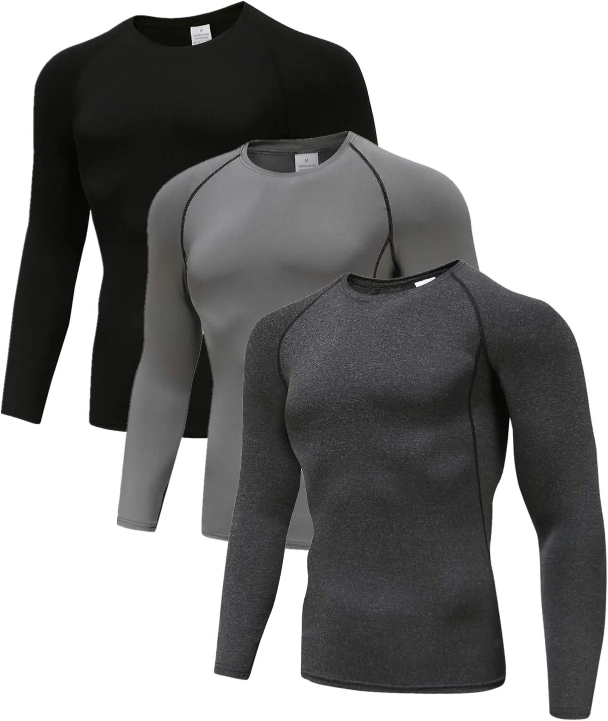 Men's (Pack of 3 or 5) Cool Dry Compression Long Sleeve Sports Baselayer T-Shirts Tops