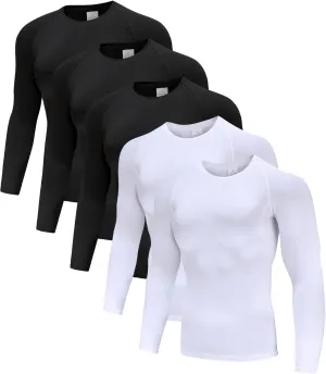 Men's (Pack of 3 or 5) Cool Dry Compression Long Sleeve Sports Baselayer T-Shirts Tops