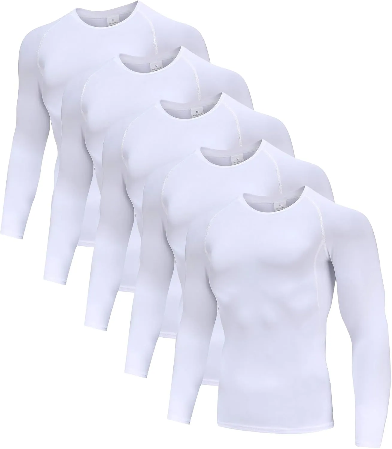 Men's (Pack of 3 or 5) Cool Dry Compression Long Sleeve Sports Baselayer T-Shirts Tops