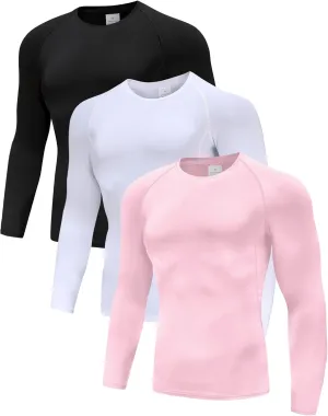 Men's (Pack of 3 or 5) Cool Dry Compression Long Sleeve Sports Baselayer T-Shirts Tops