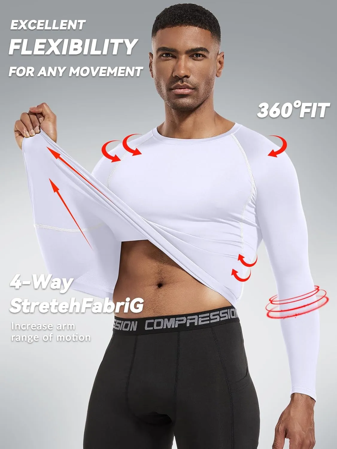 Men's (Pack of 3 or 5) Cool Dry Compression Long Sleeve Sports Baselayer T-Shirts Tops