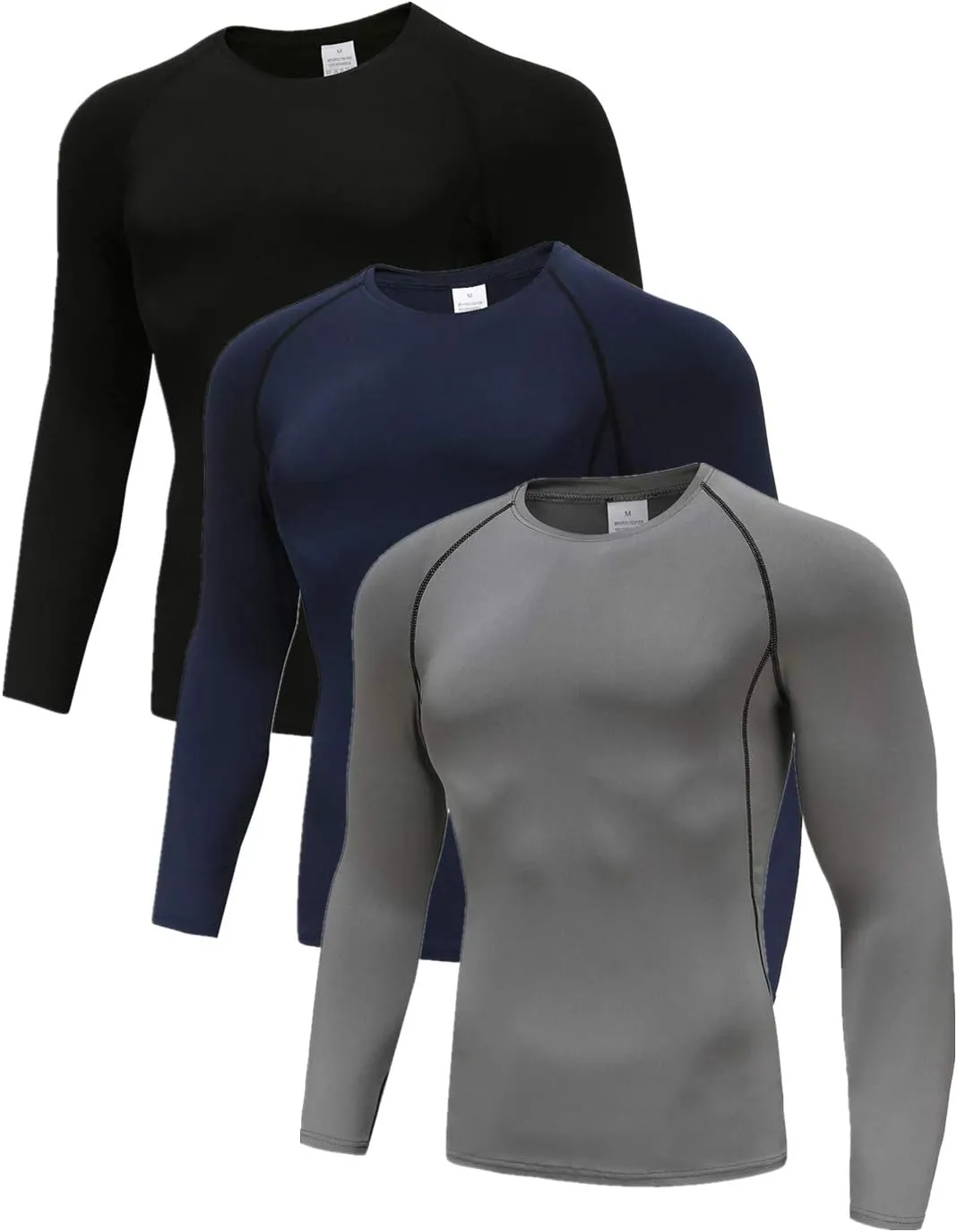 Men's (Pack of 3 or 5) Cool Dry Compression Long Sleeve Sports Baselayer T-Shirts Tops