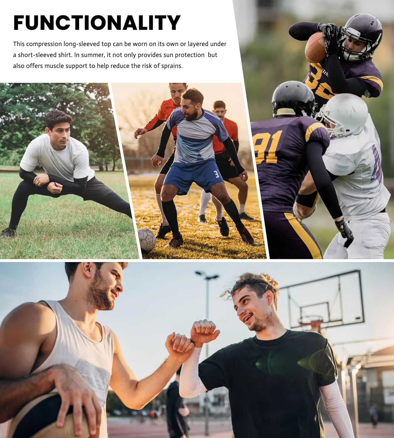 Men's (Pack of 3 or 5) Cool Dry Compression Long Sleeve Sports Baselayer T-Shirts Tops