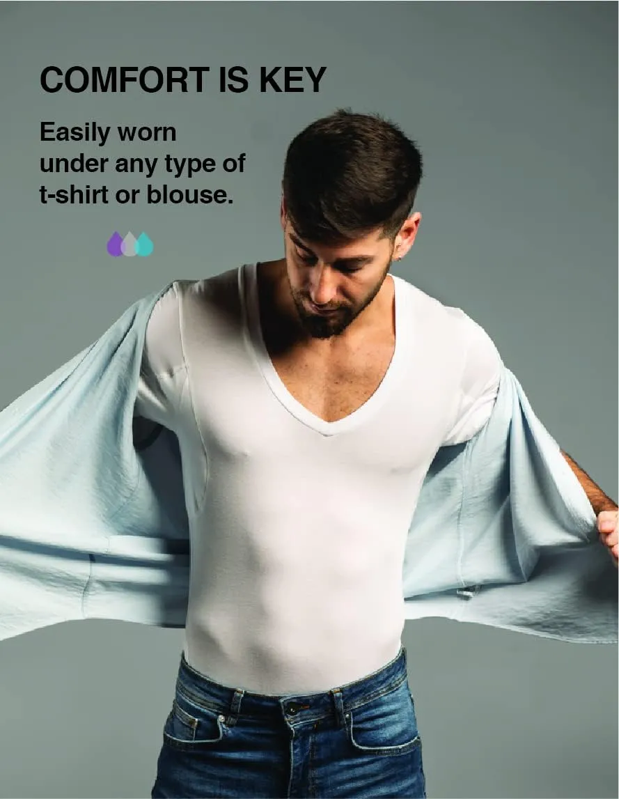 Mens Undershirts - Sweatproof Shirts Men with Underarm Sweat Pads - White