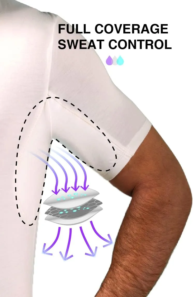 Mens Undershirts - Sweatproof Shirts Men with Underarm Sweat Pads - White
