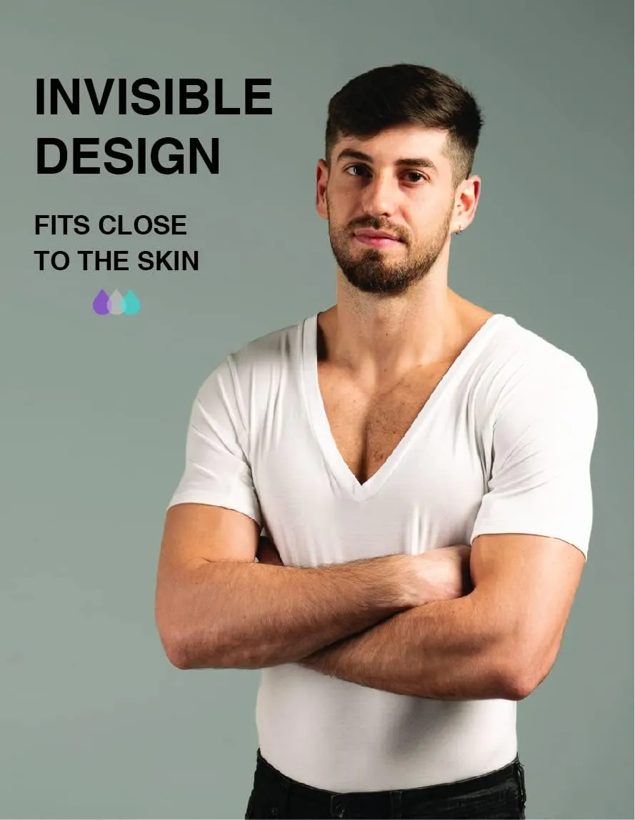 Mens Undershirts - Sweatproof Shirts Men with Underarm Sweat Pads - White