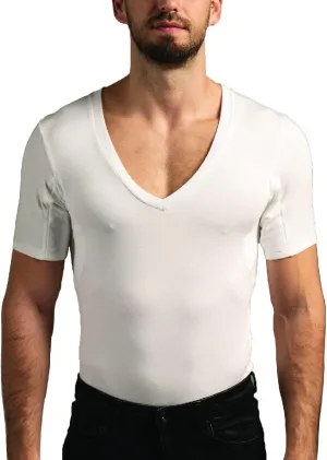 Mens Undershirts - Sweatproof Shirts Men with Underarm Sweat Pads - White
