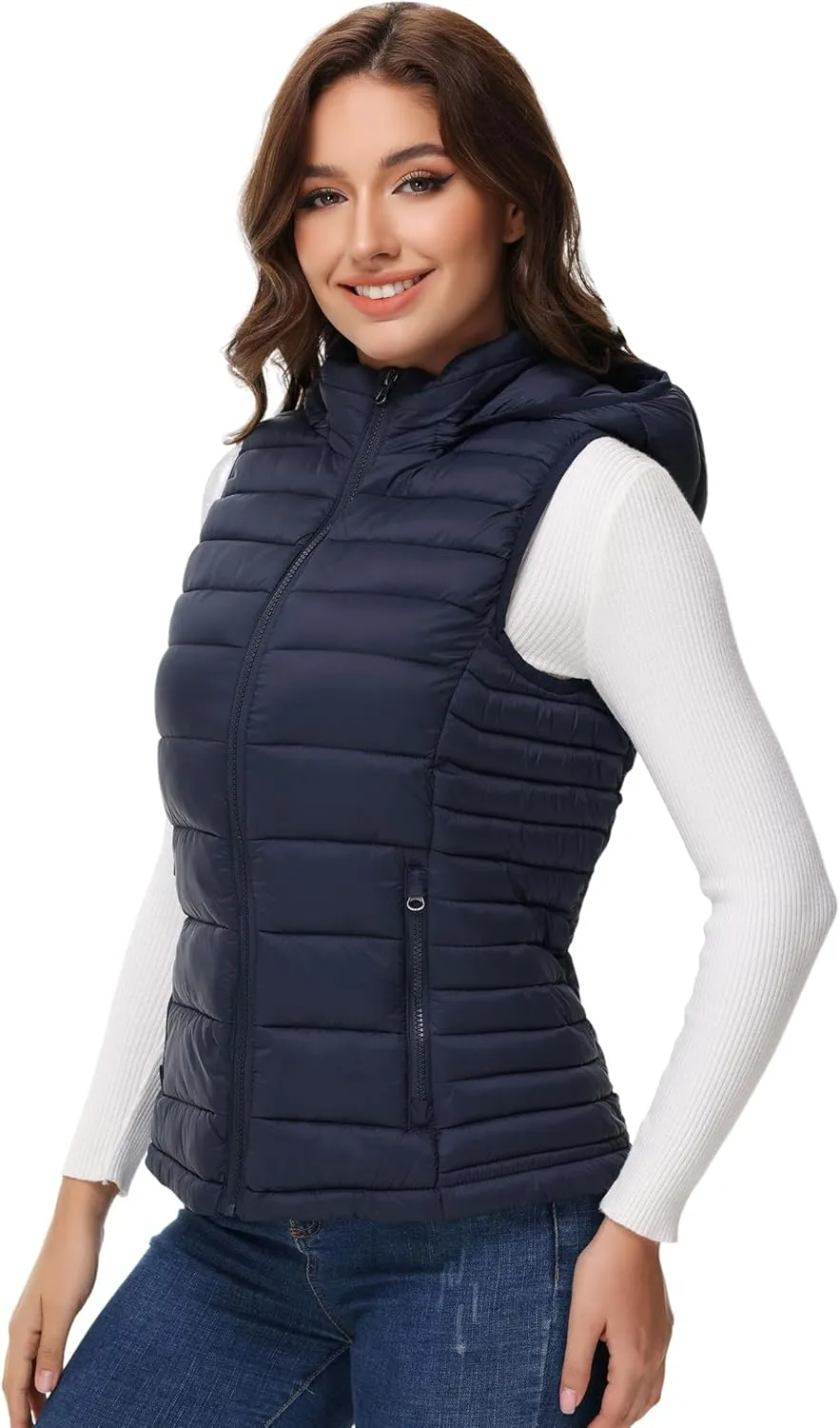 MIDNIGHTSUN Womens Packable Puffer Vest Lightweight Hooded Full Zip Warm Winter Puffy Vest