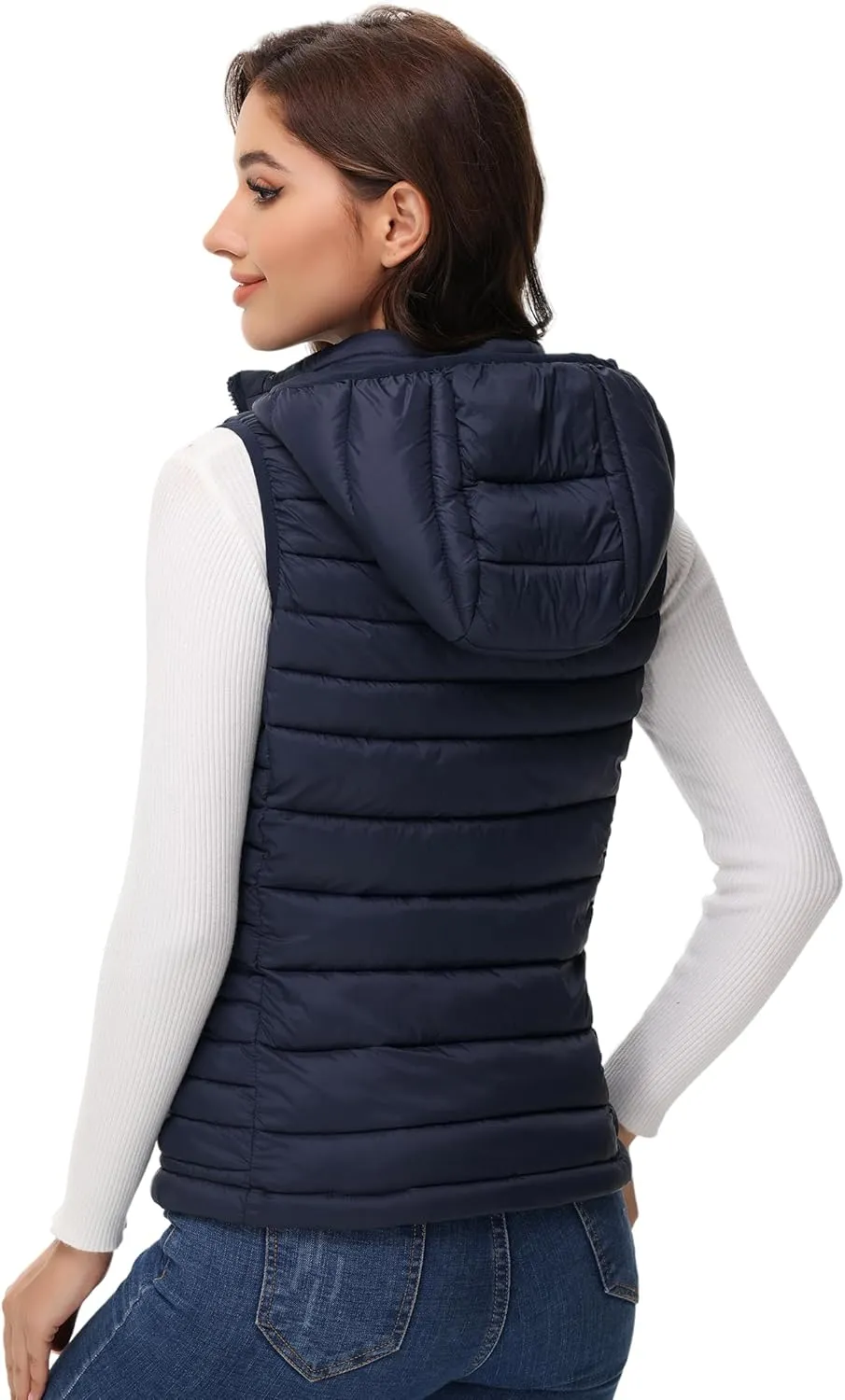 MIDNIGHTSUN Womens Packable Puffer Vest Lightweight Hooded Full Zip Warm Winter Puffy Vest