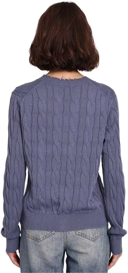 Minnie Rose Women's Long Sleeve V Neck Cotton Frayed Cardigan Sweater