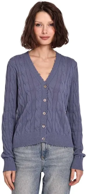 Minnie Rose Women's Long Sleeve V Neck Cotton Frayed Cardigan Sweater