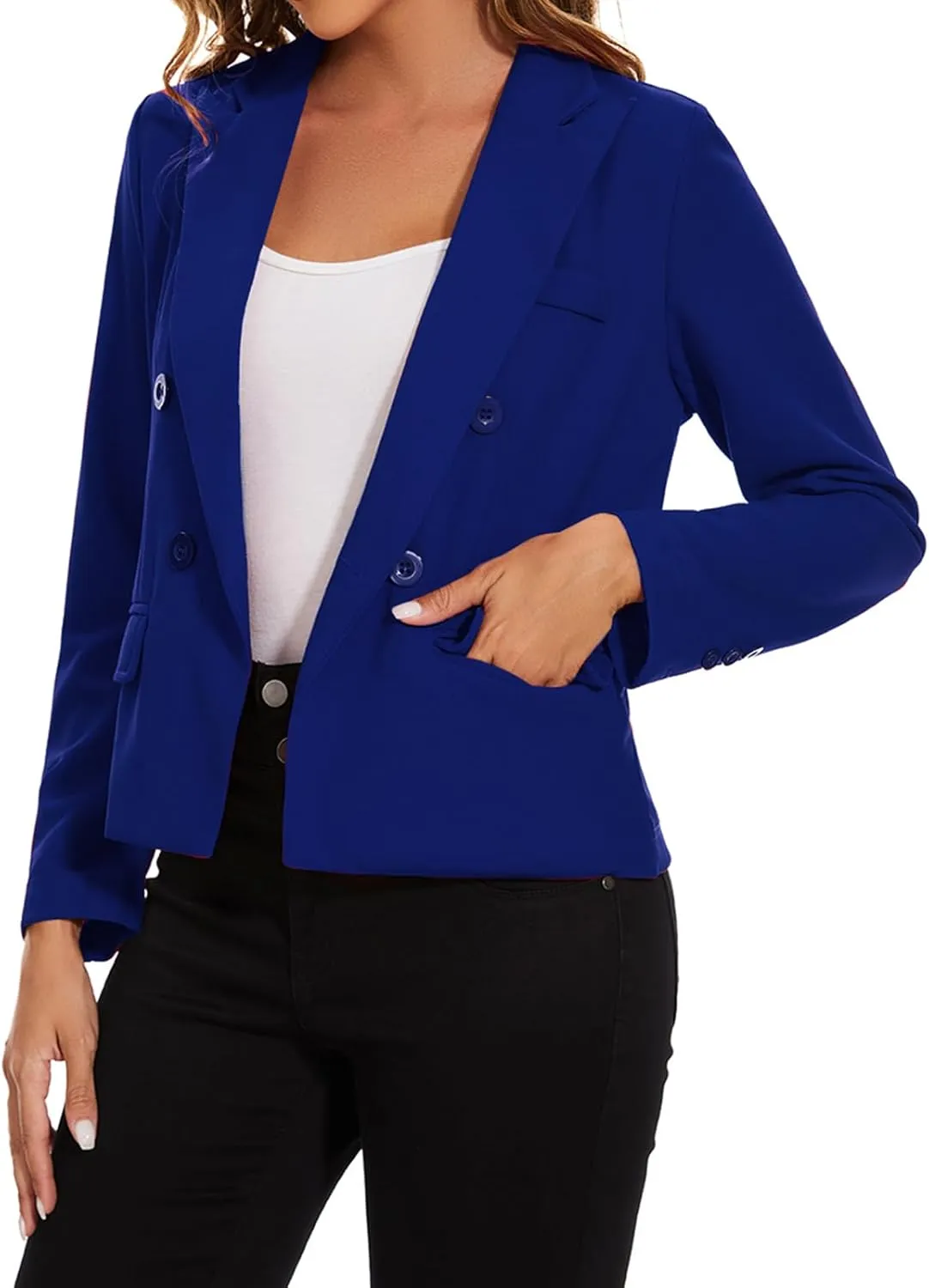 MINTLIMIT Blazers for Women Business Casual Long Sleeve Cropped Blazer Peak Lapel Double Breasted Suit Jacket with Pockets