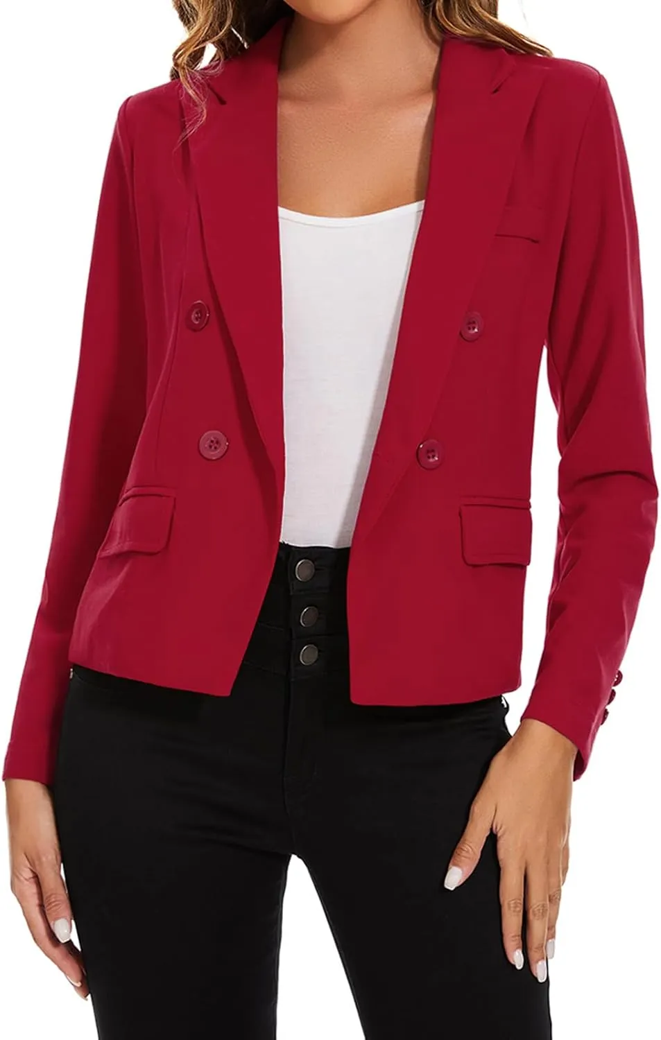 MINTLIMIT Blazers for Women Business Casual Long Sleeve Cropped Blazer Peak Lapel Double Breasted Suit Jacket with Pockets