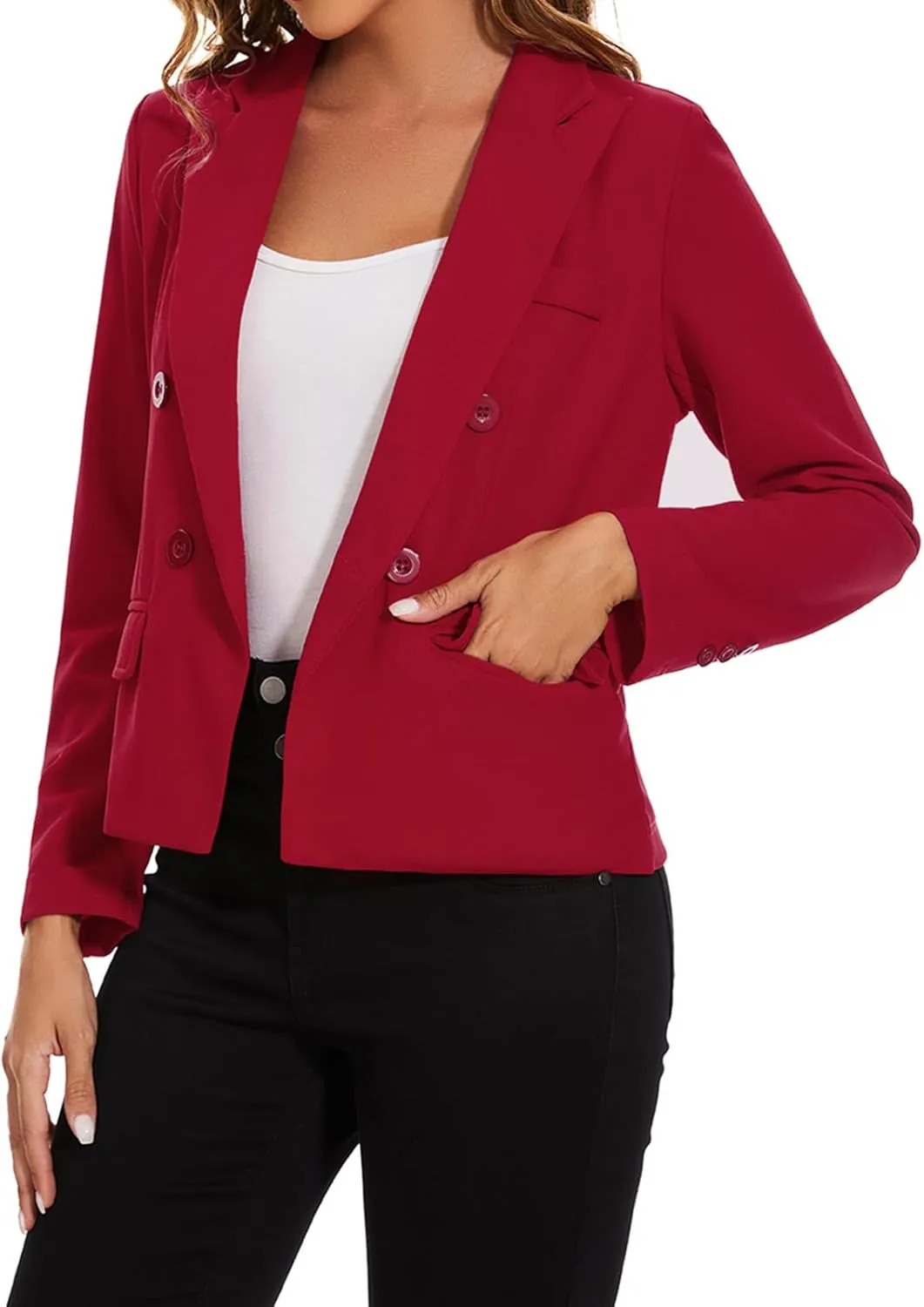 MINTLIMIT Blazers for Women Business Casual Long Sleeve Cropped Blazer Peak Lapel Double Breasted Suit Jacket with Pockets