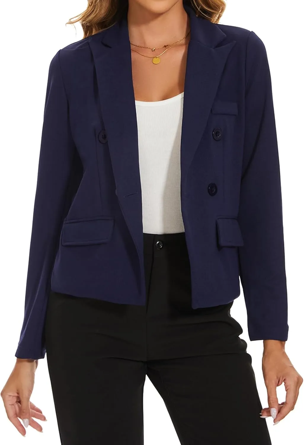 MINTLIMIT Blazers for Women Business Casual Long Sleeve Cropped Blazer Peak Lapel Double Breasted Suit Jacket with Pockets