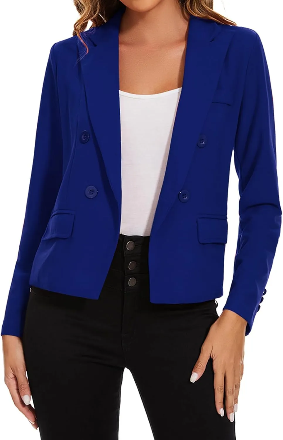 MINTLIMIT Blazers for Women Business Casual Long Sleeve Cropped Blazer Peak Lapel Double Breasted Suit Jacket with Pockets