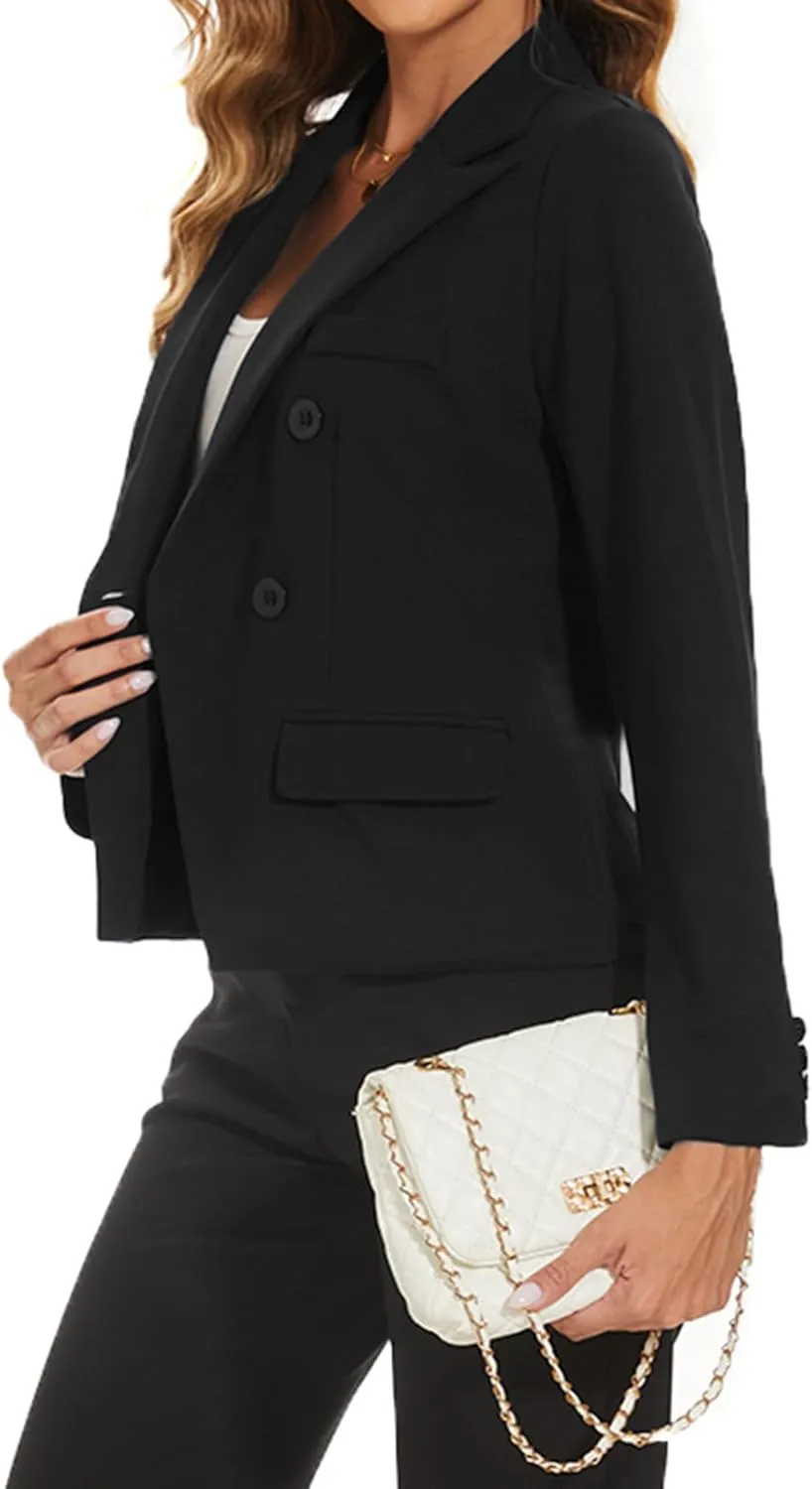 MINTLIMIT Blazers for Women Business Casual Long Sleeve Cropped Blazer Peak Lapel Double Breasted Suit Jacket with Pockets