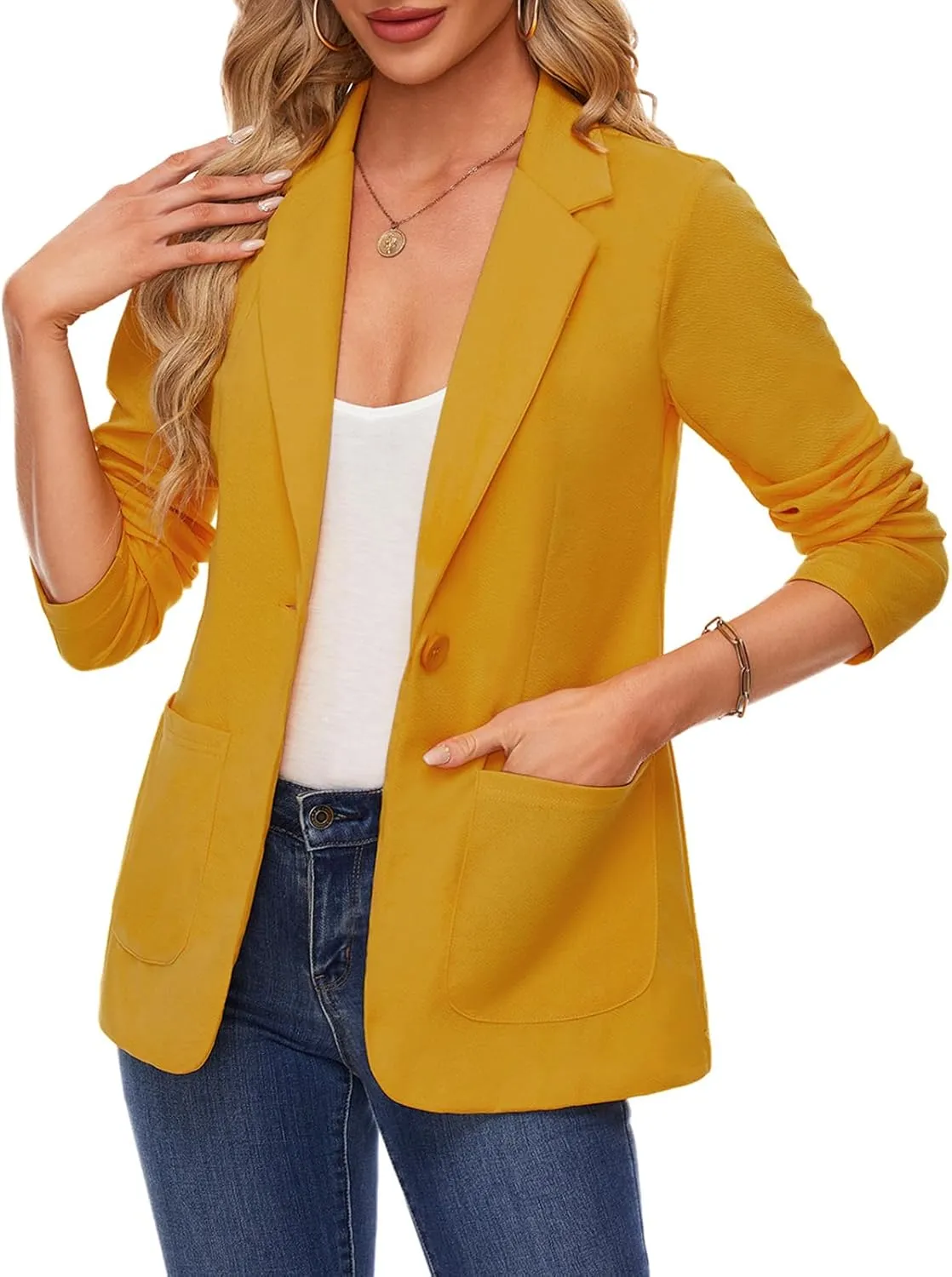 MINTLIMIT Blazers for Women Casual Long Sleeve Open Front Cardigan Button Work Office Blazers Jackets with Pockets