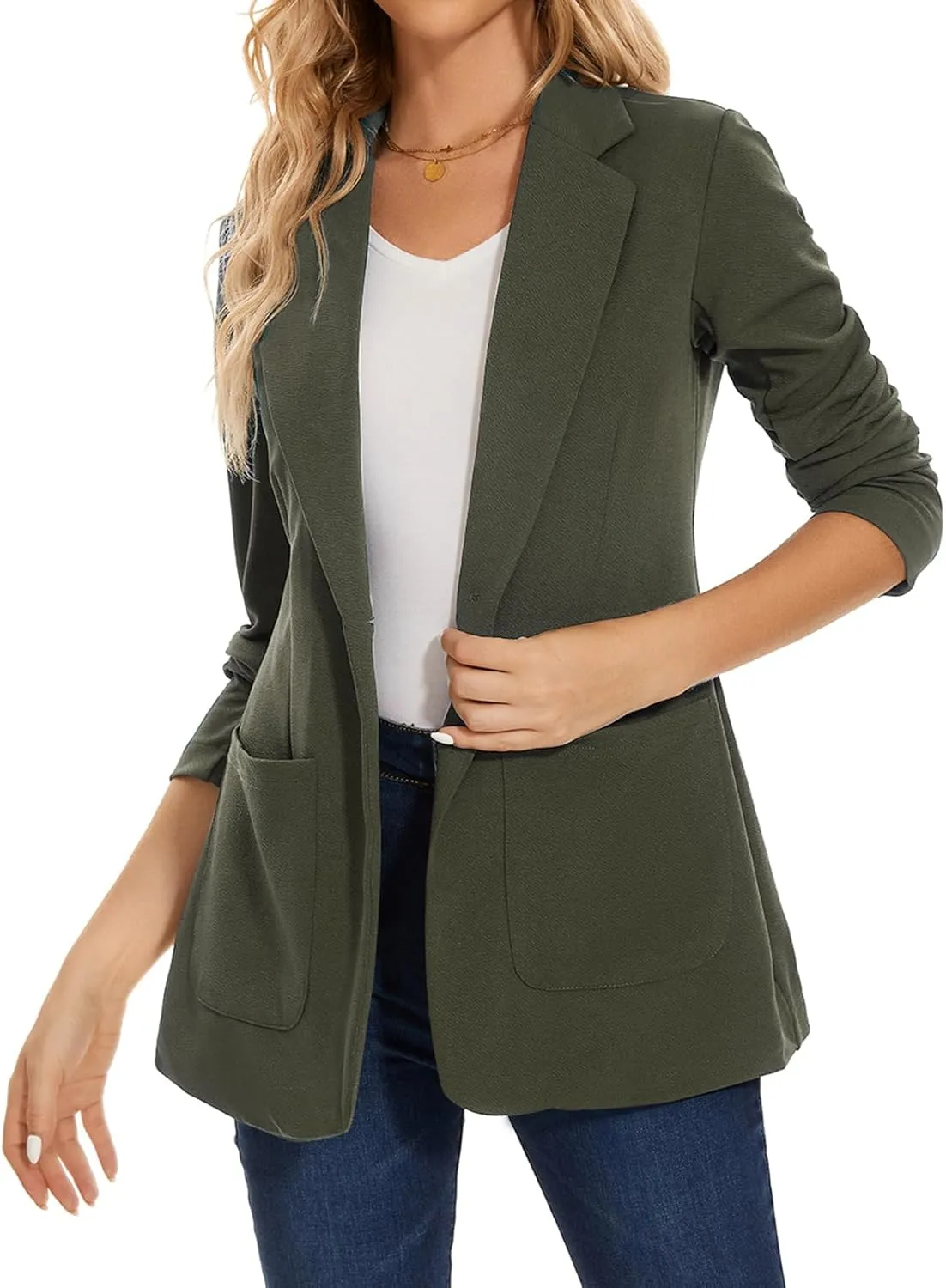 MINTLIMIT Blazers for Women Casual Long Sleeve Open Front Cardigan Button Work Office Blazers Jackets with Pockets