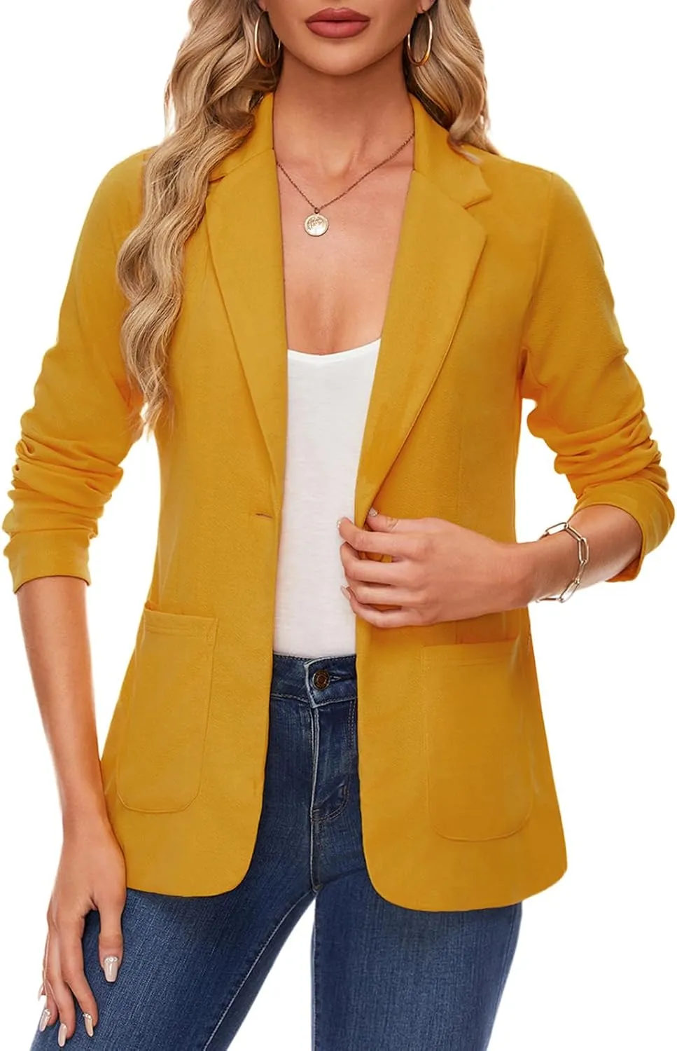 MINTLIMIT Blazers for Women Casual Long Sleeve Open Front Cardigan Button Work Office Blazers Jackets with Pockets