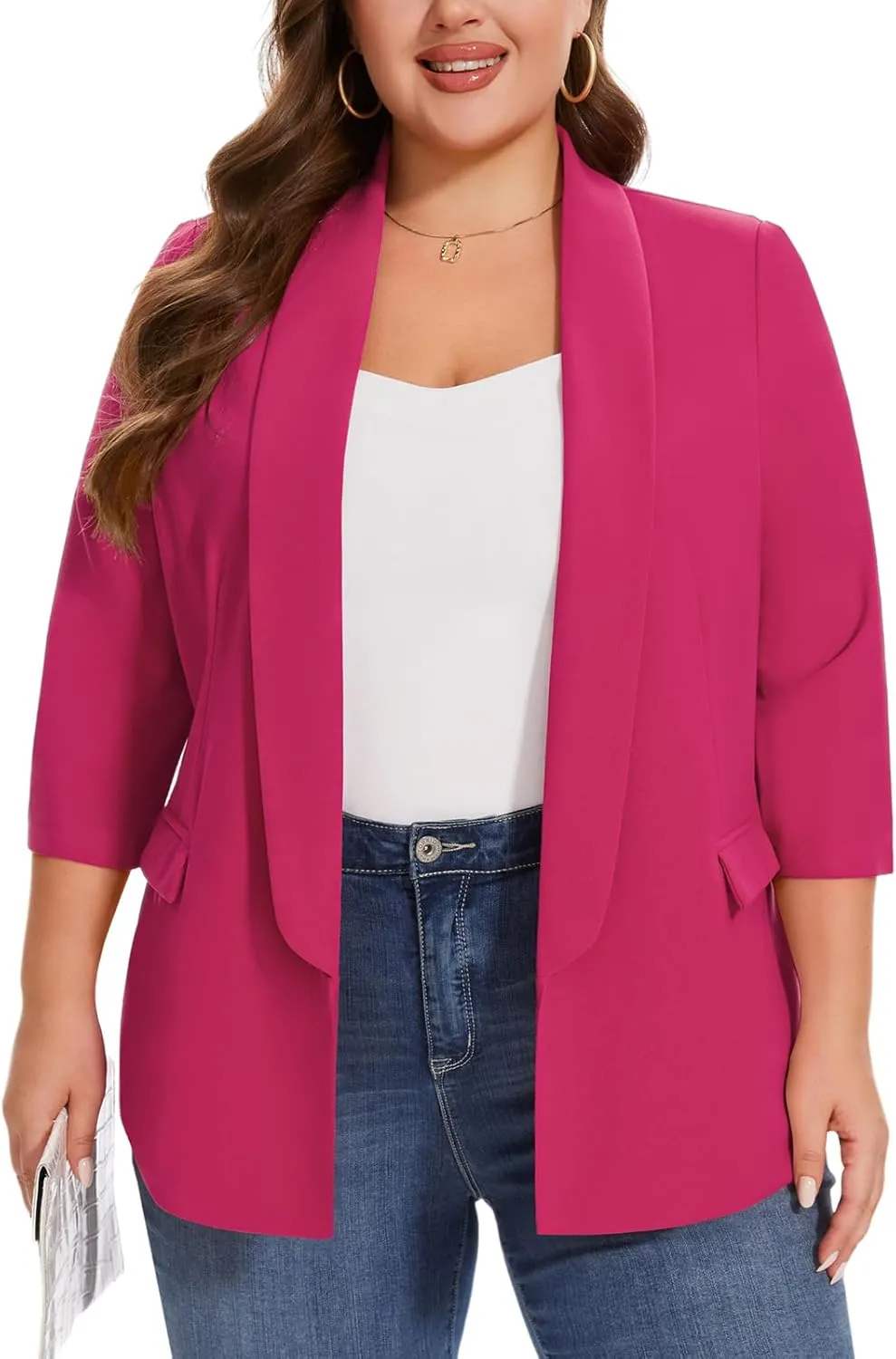 MINTLIMIT Plus Size Blazers for Women Casual Work Office 3/4 Sleeve Open Front Cardigan Suit Jacket Blazer with Pockets