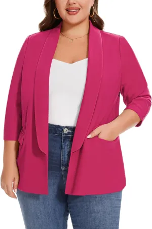 MINTLIMIT Plus Size Blazers for Women Casual Work Office 3/4 Sleeve Open Front Cardigan Suit Jacket Blazer with Pockets