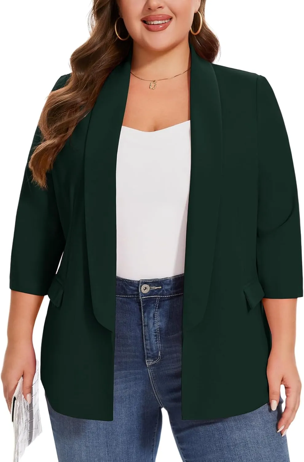 MINTLIMIT Plus Size Blazers for Women Casual Work Office 3/4 Sleeve Open Front Cardigan Suit Jacket Blazer with Pockets