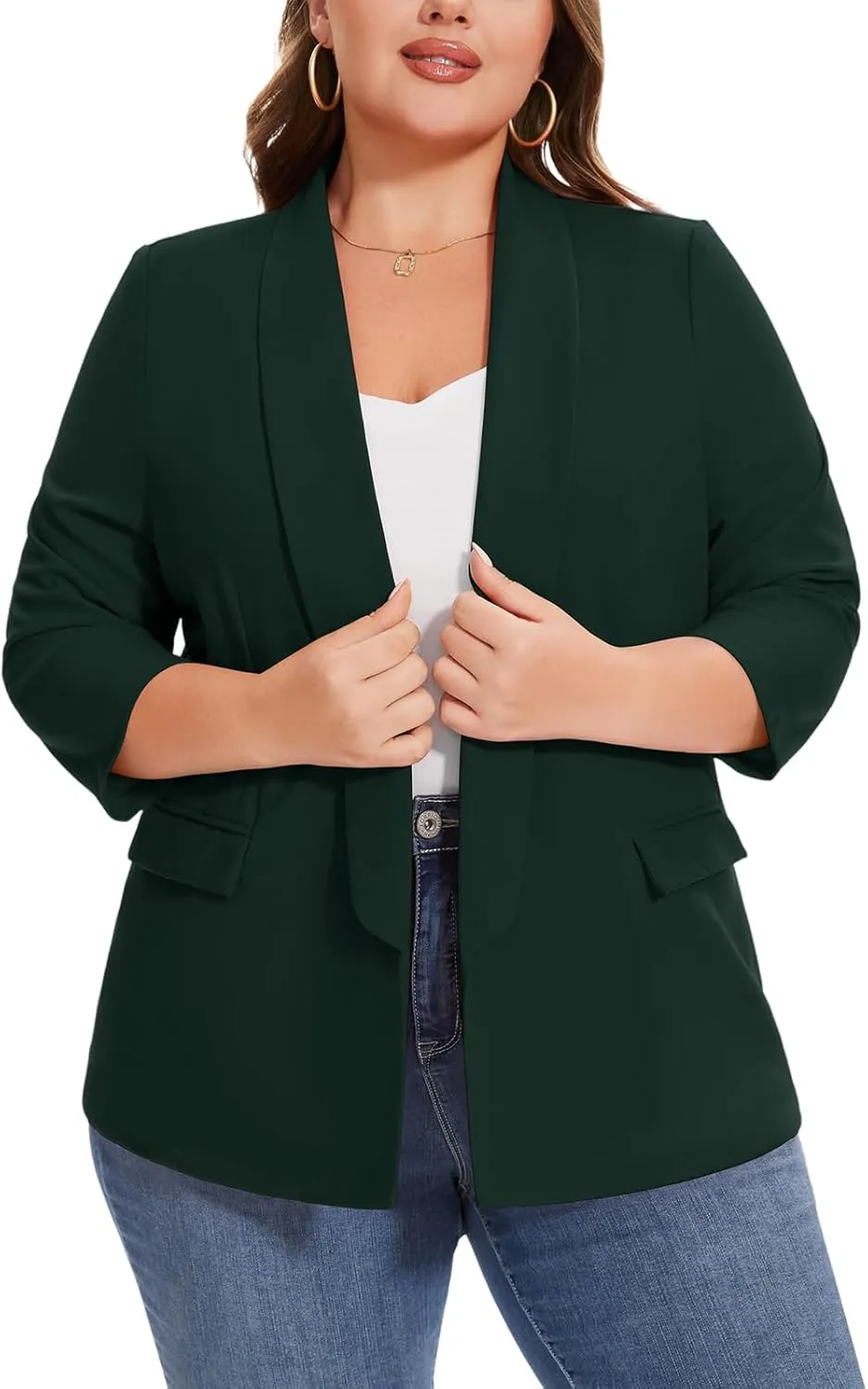 MINTLIMIT Plus Size Blazers for Women Casual Work Office 3/4 Sleeve Open Front Cardigan Suit Jacket Blazer with Pockets