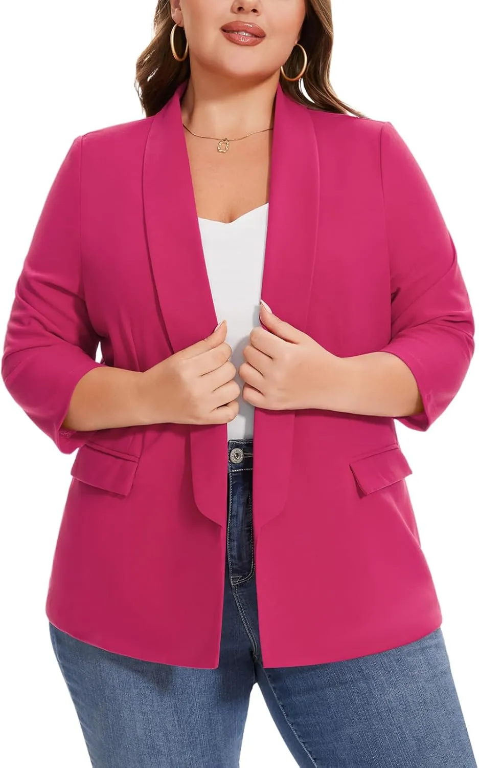 MINTLIMIT Plus Size Blazers for Women Casual Work Office 3/4 Sleeve Open Front Cardigan Suit Jacket Blazer with Pockets