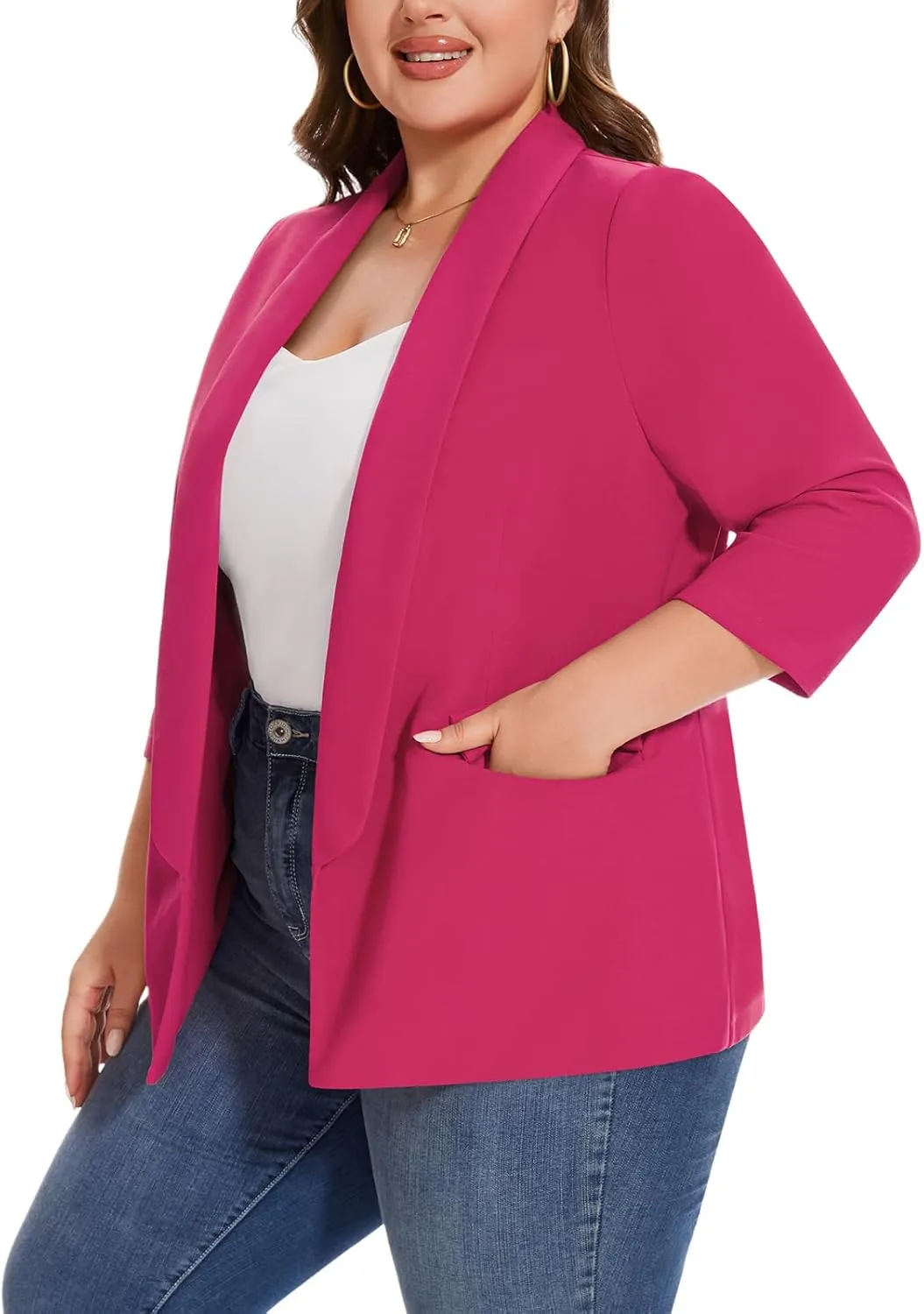 MINTLIMIT Plus Size Blazers for Women Casual Work Office 3/4 Sleeve Open Front Cardigan Suit Jacket Blazer with Pockets