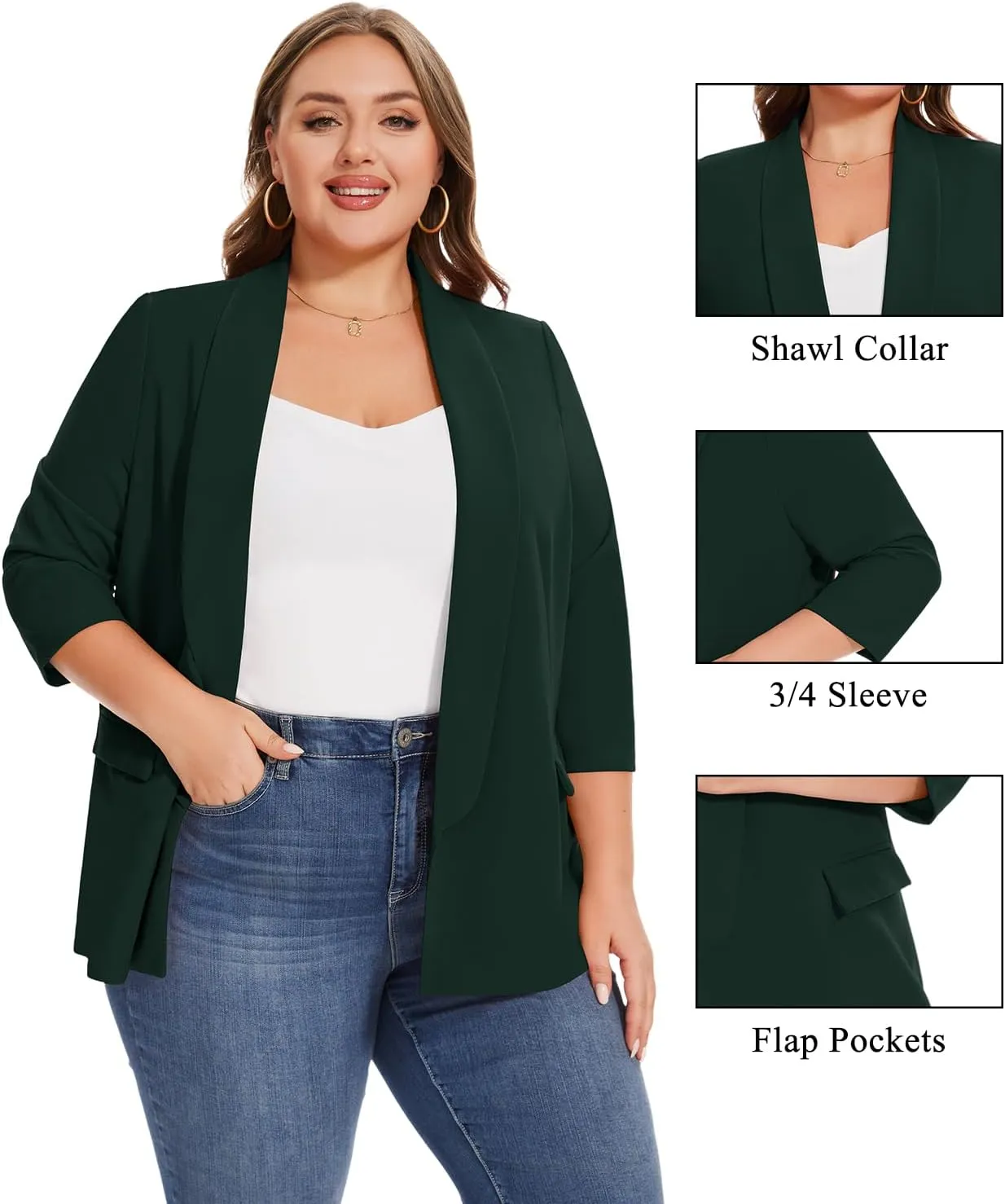 MINTLIMIT Plus Size Blazers for Women Casual Work Office 3/4 Sleeve Open Front Cardigan Suit Jacket Blazer with Pockets