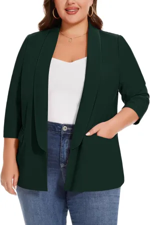 MINTLIMIT Plus Size Blazers for Women Casual Work Office 3/4 Sleeve Open Front Cardigan Suit Jacket Blazer with Pockets