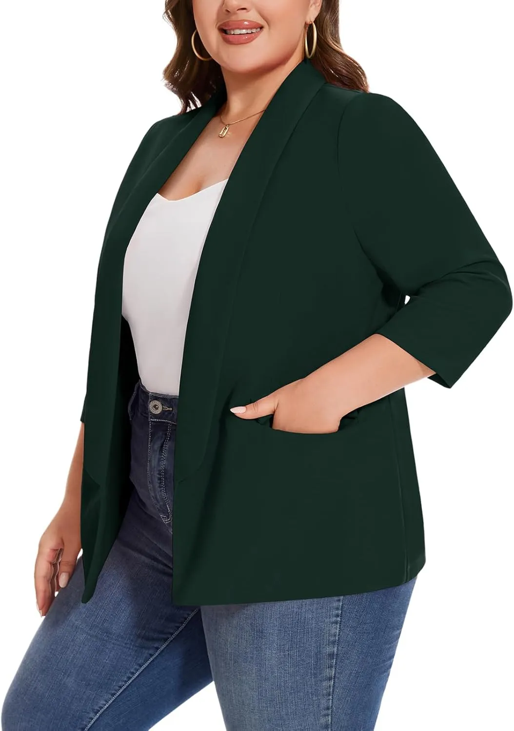MINTLIMIT Plus Size Blazers for Women Casual Work Office 3/4 Sleeve Open Front Cardigan Suit Jacket Blazer with Pockets