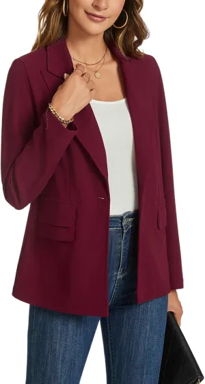 MINTLIMIT Wine Red Blazers for Women Long Sleeve Notched Lapel Button Front Blazer Jacket with Pocket for Business Formal, Wine Red, M