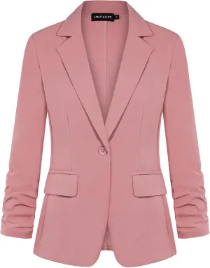 MINTLIMIT Women's 3/4 Sleeve Blazers One Button Work Office Blazer with Pockets