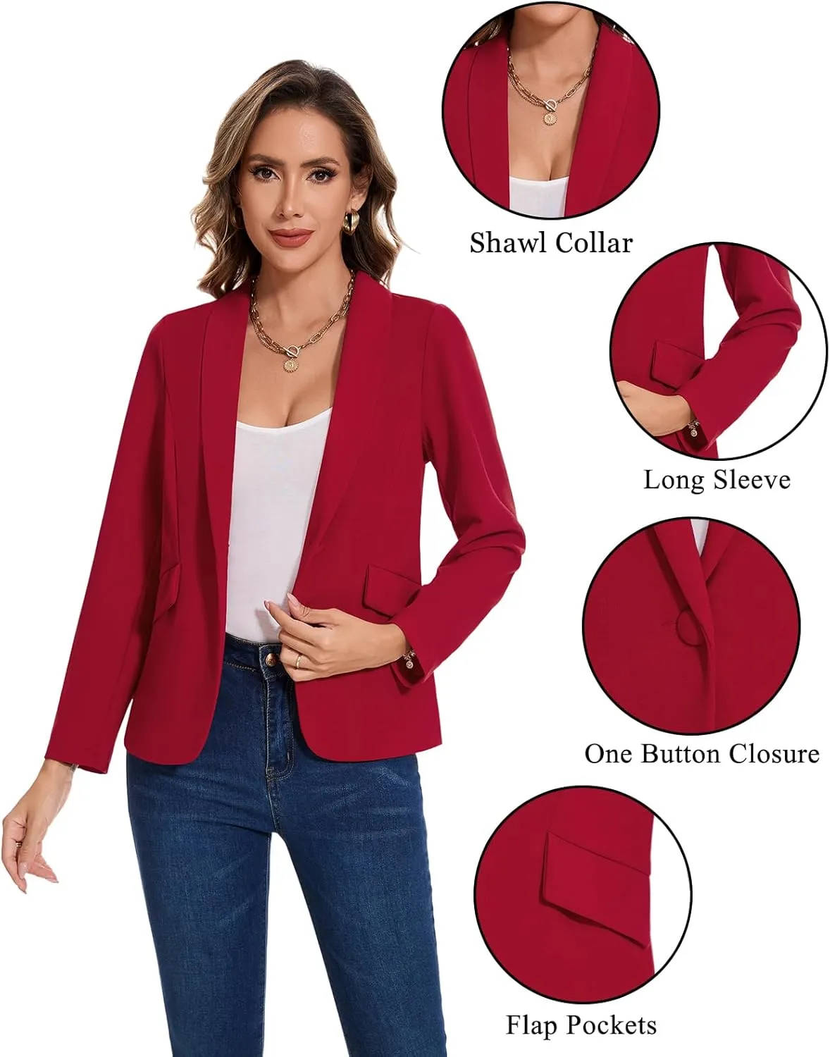 MINTLIMIT Women's Long Sleeve Work Casual Blazer Shawl Lapel Button Open Front Blazers Business Suit Jackets with Pockets