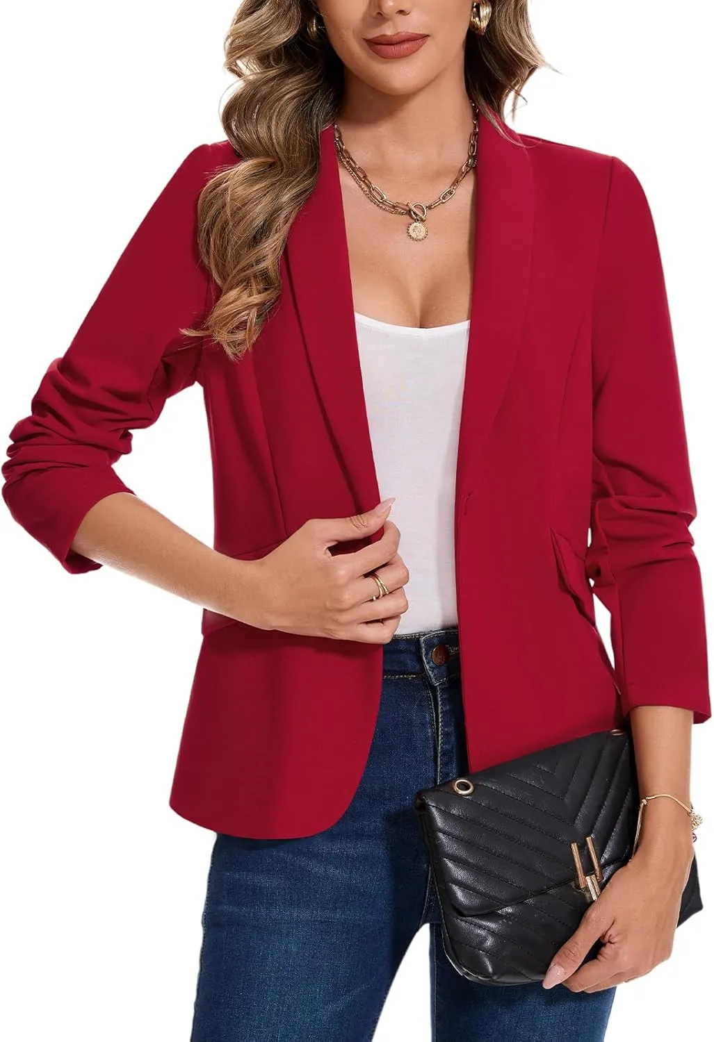 MINTLIMIT Women's Long Sleeve Work Casual Blazer Shawl Lapel Button Open Front Blazers Business Suit Jackets with Pockets