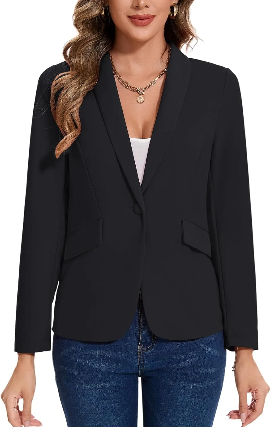 MINTLIMIT Women's Long Sleeve Work Casual Blazer Shawl Lapel Button Open Front Blazers Business Suit Jackets with Pockets