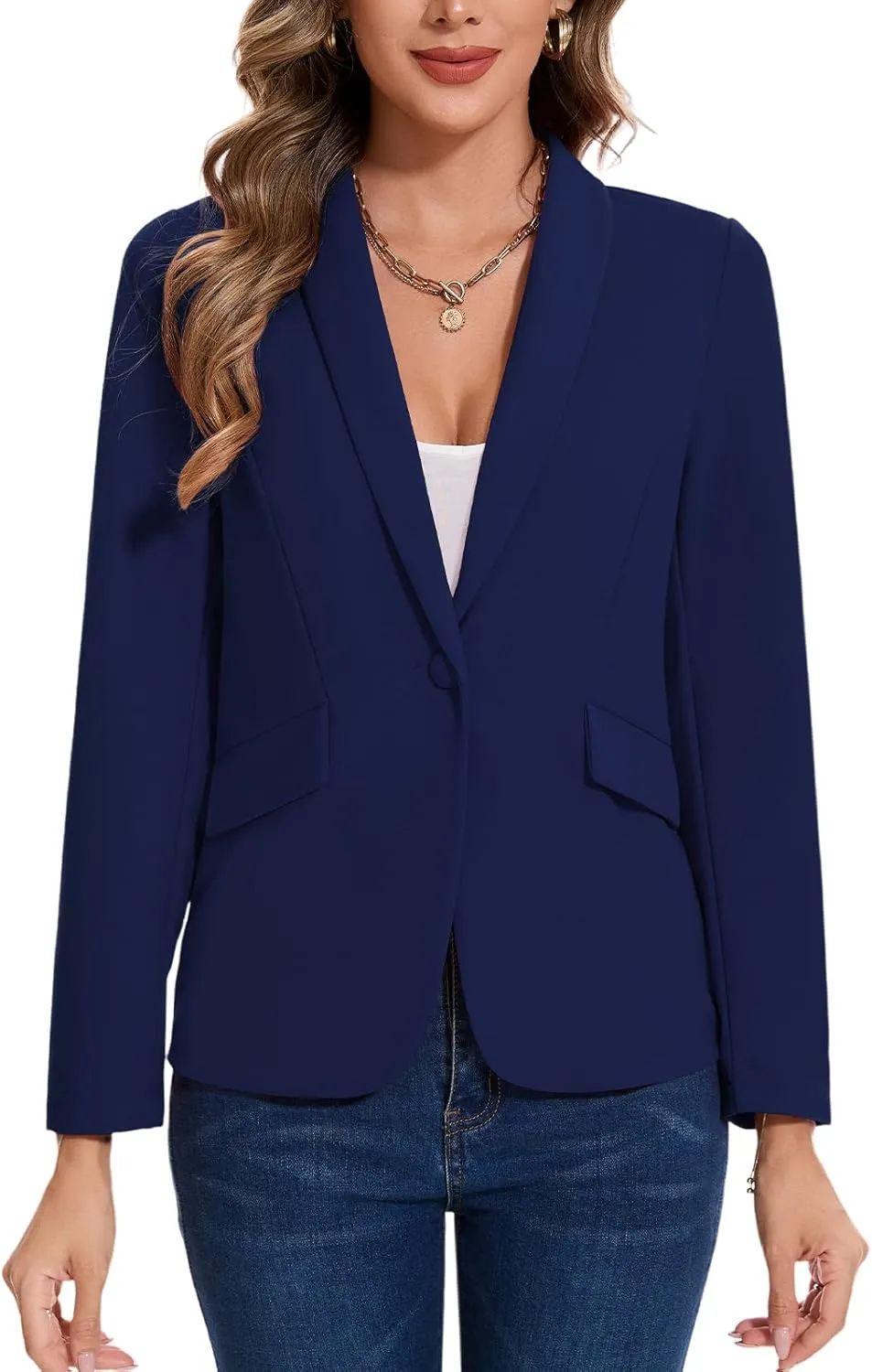 MINTLIMIT Women's Long Sleeve Work Casual Blazer Shawl Lapel Button Open Front Blazers Business Suit Jackets with Pockets